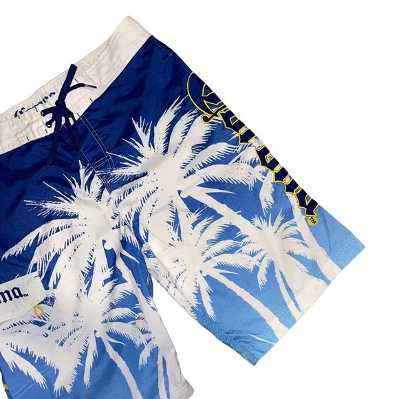 Corona Extra Cargo Board Shorts Mens M Palm Tree Logo Colorful Swimwear Blue - Picture 3 of 7